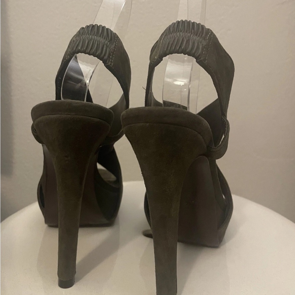 Diane Von Furstenberg DVF Olive Green Heels Size 7 Platform Suede Pumps GOOD - Picture 10 of 11
